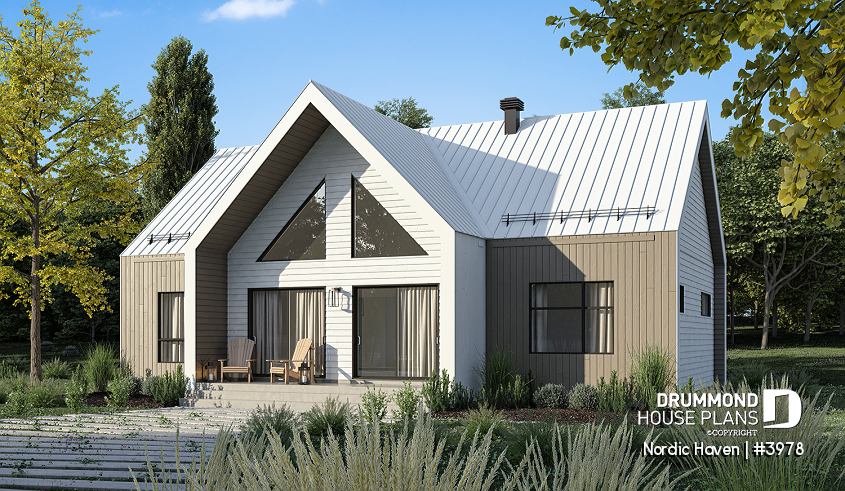 Rear view - BASE MODEL - Scandinavian House Design Nordic Haven – 1,329 Sq.Ft., Open Living, Cathedral Ceilings, Covered Deck - Nordic Haven