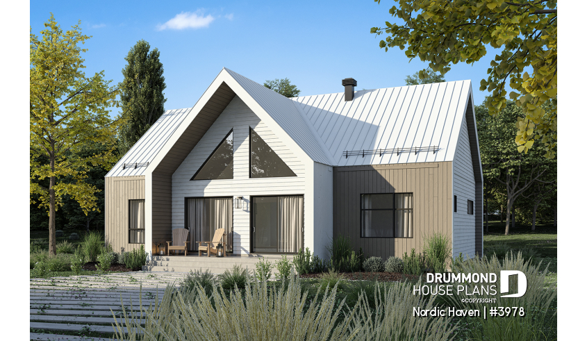 Rear view - BASE MODEL - Scandinavian House Design Nordic Haven – 1,329 Sq.Ft., Open Living, Cathedral Ceilings, Covered Deck - Nordic Haven