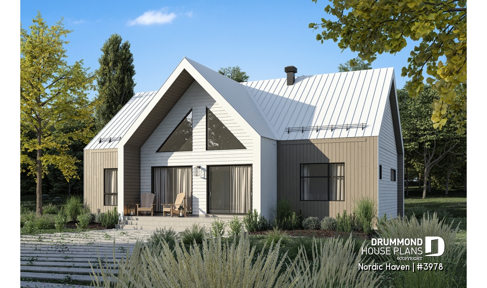 Rear view - BASE MODEL - Scandinavian House Design Nordic Haven – 1,329 Sq.Ft., Open Living, Cathedral Ceilings, Covered Deck - Nordic Haven