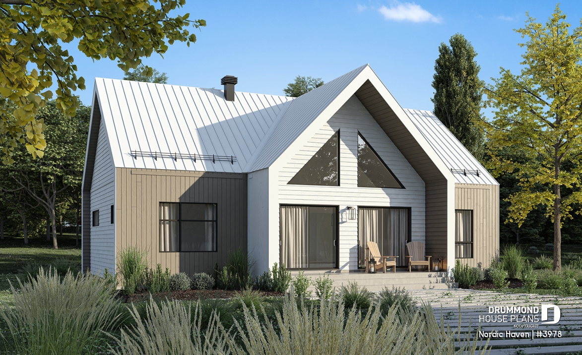 Rear view - BASE MODEL - Scandinavian House Design Nordic Haven – 1,329 Sq.Ft., Open Living, Cathedral Ceilings, Covered Deck - Nordic Haven