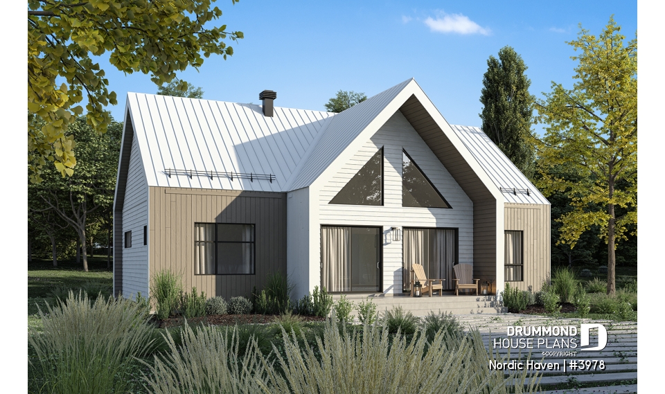 Rear view - BASE MODEL - Scandinavian House Design Nordic Haven – 1,329 Sq.Ft., Open Living, Cathedral Ceilings, Covered Deck - Nordic Haven