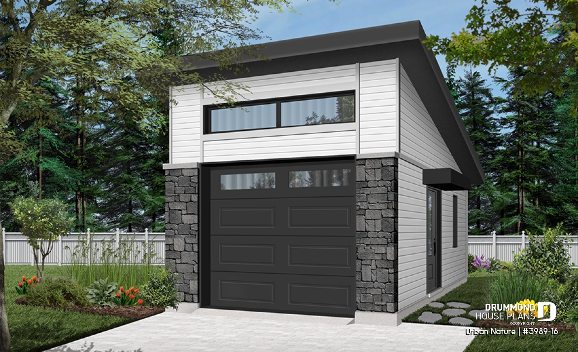 front - BASE MODEL - One-car garage, ideal for modern home design, with lots of natural lights, variable ceiling height - Urban Nature