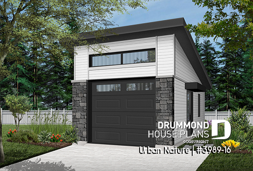 front - BASE MODEL - One-car garage, ideal for modern home design, with lots of natural lights, variable ceiling height - Urban Nature