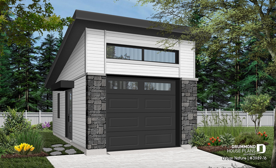 front - BASE MODEL - One-car garage, ideal for modern home design, with lots of natural lights, variable ceiling height - Urban Nature