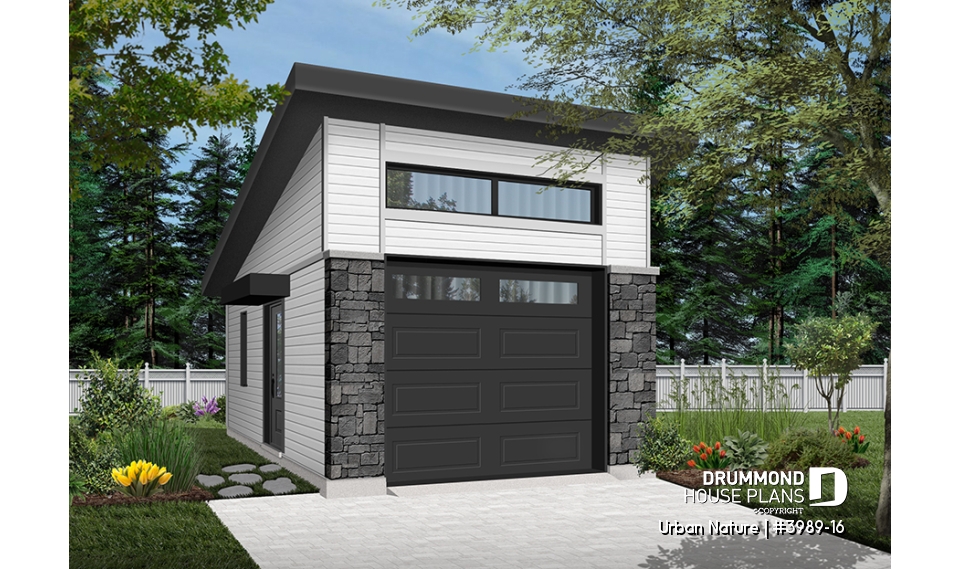 front - BASE MODEL - One-car garage, ideal for modern home design, with lots of natural lights, variable ceiling height - Urban Nature