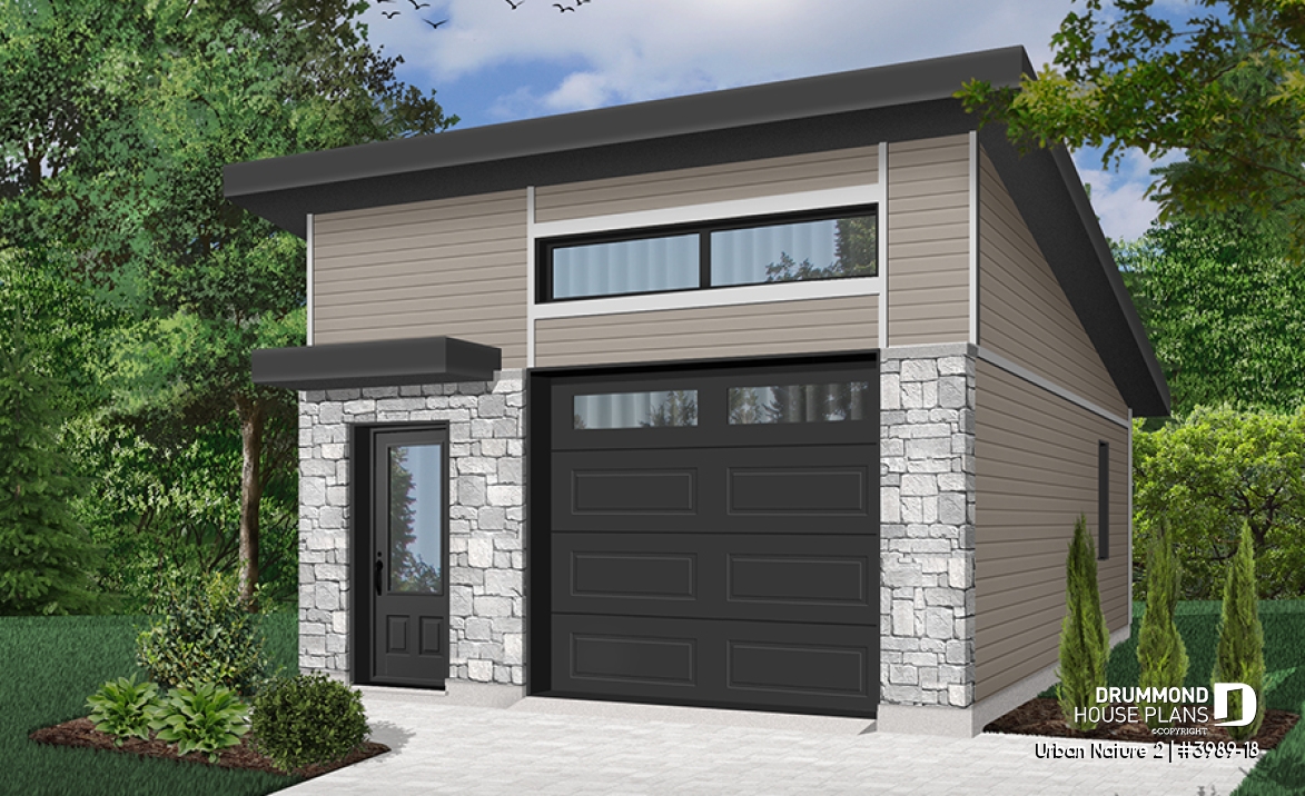 front - BASE MODEL - Contemporary one-car garage with storage area, variable ceiling height - Urban Nature 2