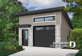 front - BASE MODEL - Contemporary one-car garage with storage area, variable ceiling height - Urban Nature 2