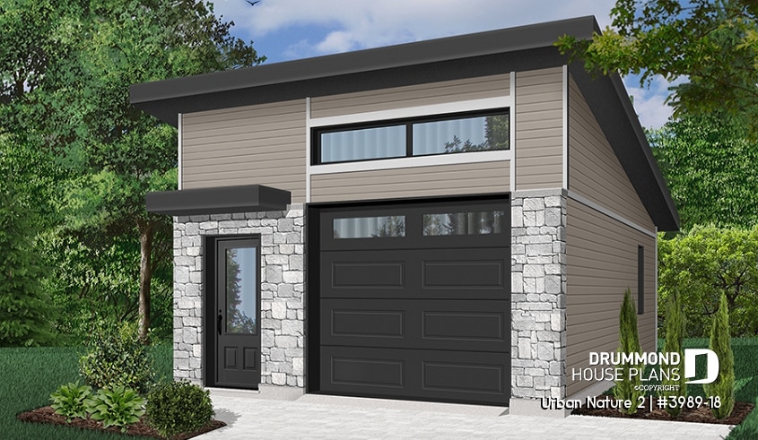 front - BASE MODEL - Contemporary one-car garage with storage area, variable ceiling height - Urban Nature 2
