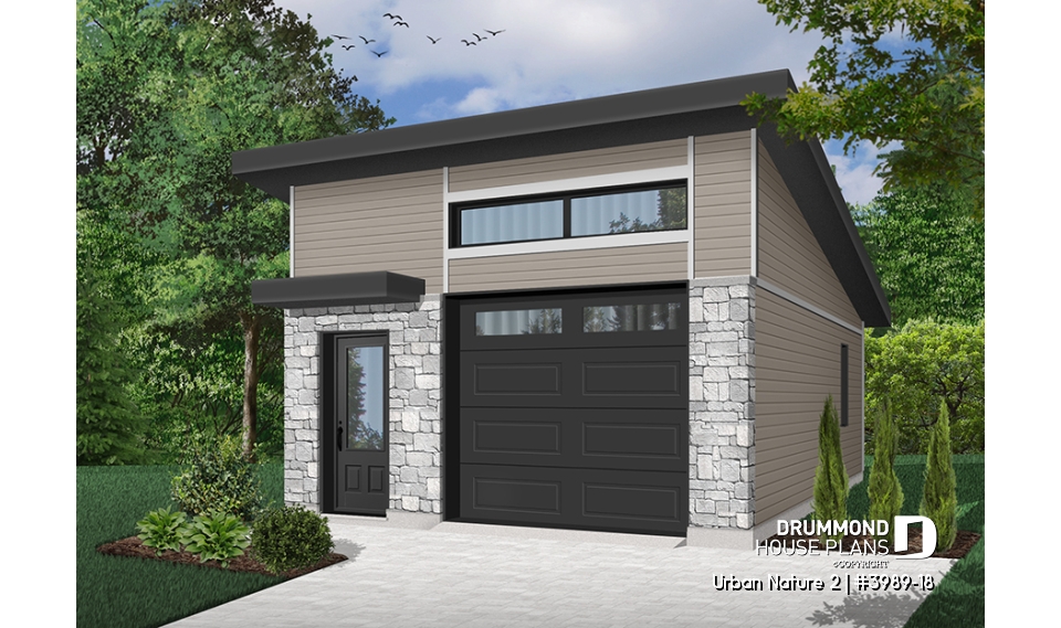 front - BASE MODEL - Contemporary one-car garage with storage area, variable ceiling height - Urban Nature 2