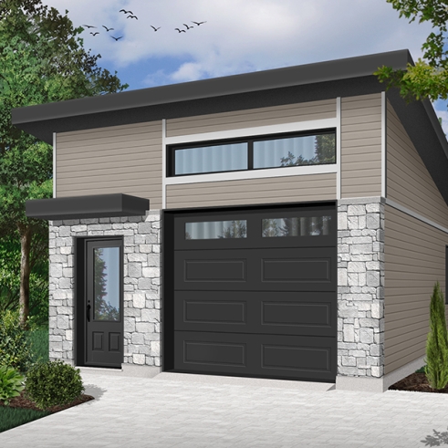 front - BASE MODEL - Contemporary one-car garage with storage area, variable ceiling height - Urban Nature 2