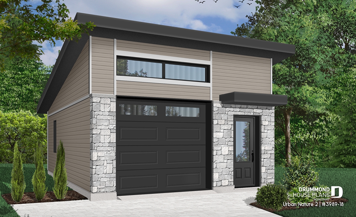 front - BASE MODEL - Contemporary one-car garage with storage area, variable ceiling height - Urban Nature 2