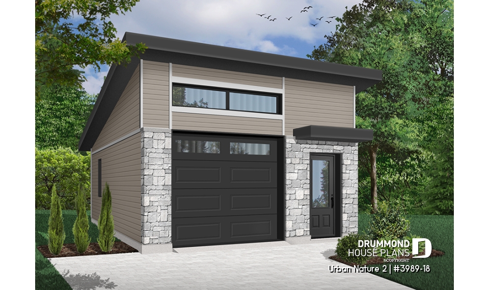 front - BASE MODEL - Contemporary one-car garage with storage area, variable ceiling height - Urban Nature 2