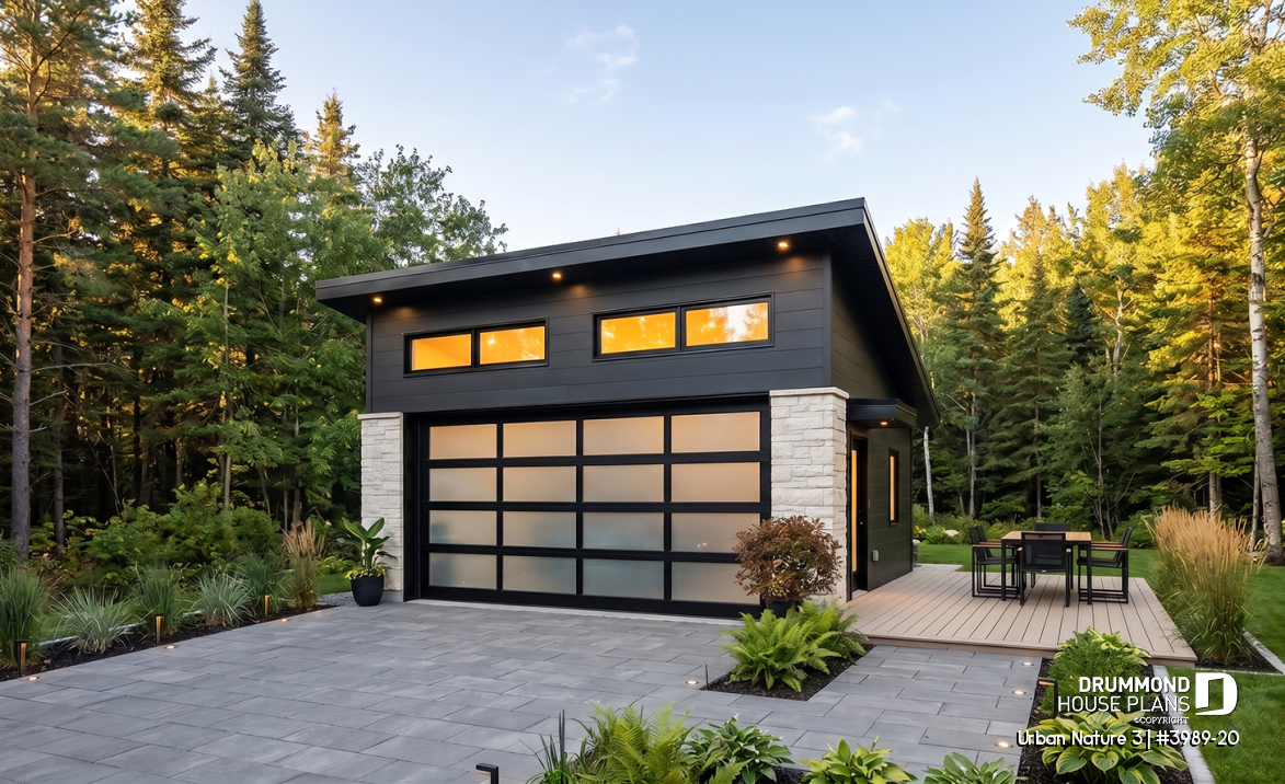 front - BASE MODEL - Modern Two-Car Shed Roof Garage Plan with Abundant Natural Light - Urban Nature 3
