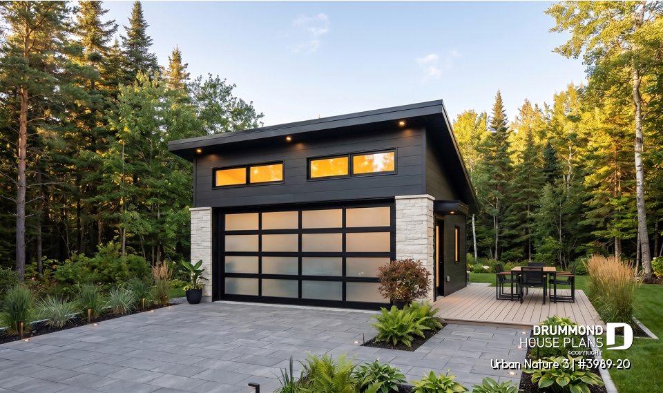 front - BASE MODEL - Modern Two-Car Shed Roof Garage Plan with Abundant Natural Light - Urban Nature 3