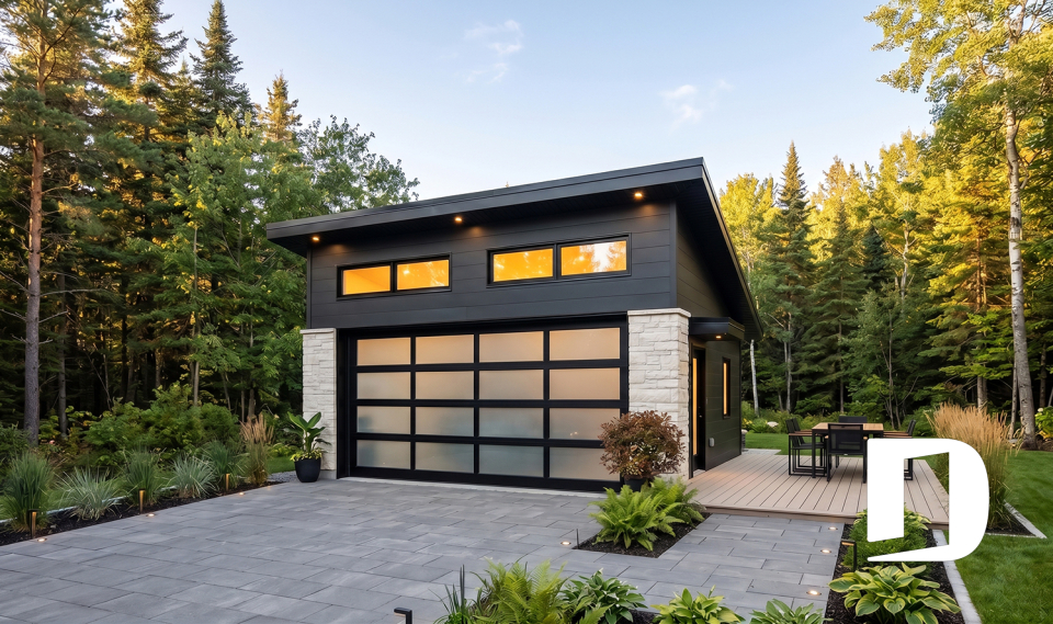 front - BASE MODEL - Modern Two-Car Shed Roof Garage Plan with Abundant Natural Light - Urban Nature 3