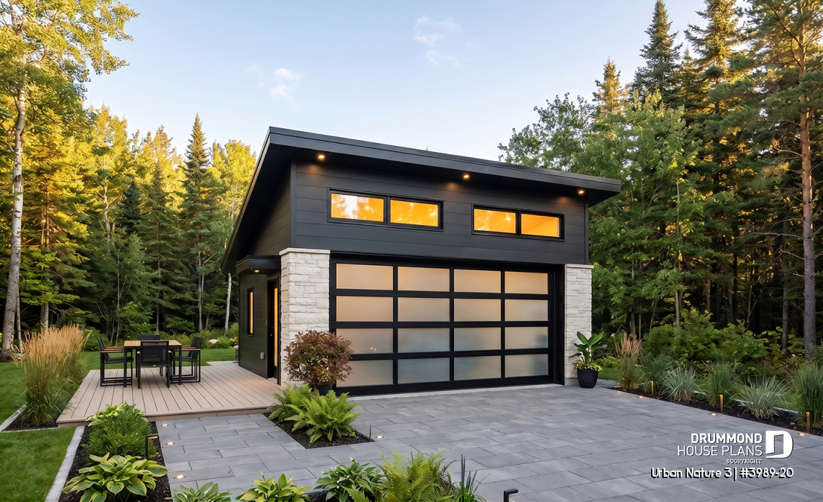 front - BASE MODEL - Modern Two-Car Shed Roof Garage Plan with Abundant Natural Light - Urban Nature 3