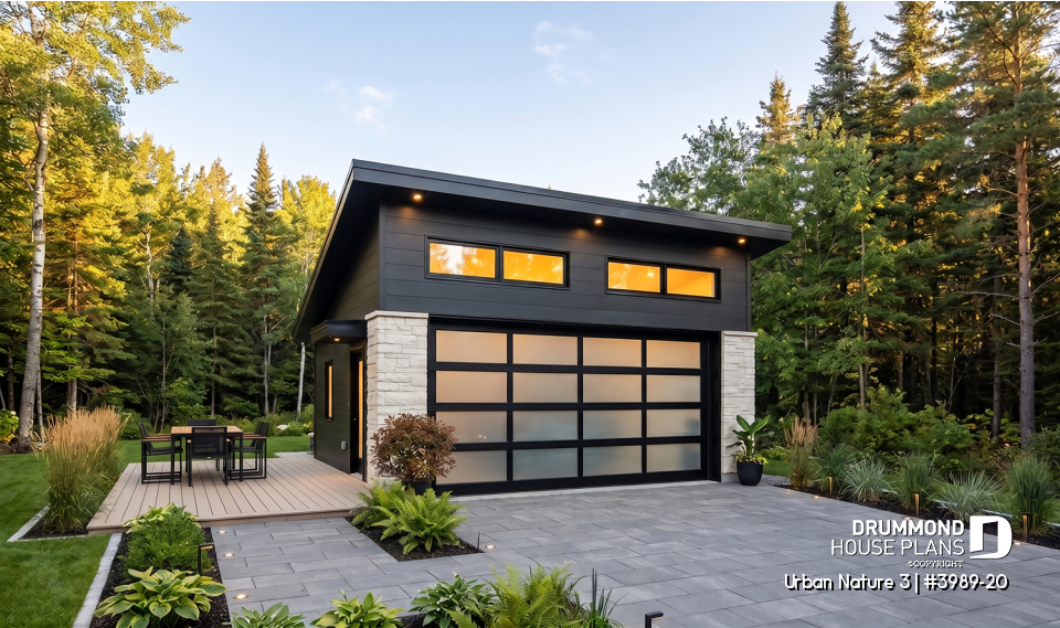front - BASE MODEL - Modern Two-Car Shed Roof Garage Plan with Abundant Natural Light - Urban Nature 3