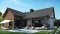 Rear view - BASE MODEL - Modern Scandinavian house plan, cathedral ceiling w/exposed wood beams, open floor plan, outdoor kitchen - Olympe
