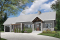 front - BASE MODEL - Small modern cape cod house plan, cathedral ceiling, 1-car garage, large covered terrace, fireplace -  Olympe 2