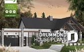 front - BASE MODEL - 3 bedroom small modern Farmhouse home plan, garage, cathedral ceiling, large covered deck, open living concept - Olympe 3