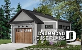 Color version 5 - Front - One-car detached garage with entertaining area, front and side garage doors, man cave garage plan - The Nook