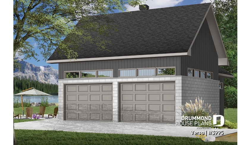 Color version 1 - Left - 2-car garage plan with entertainment area or workshop area, two-car garage plan with storage - Versa