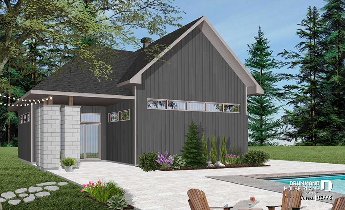 Color version 1 - Rear - 2-car garage plan with entertainment area or workshop area, two-car garage plan with storage - Versa