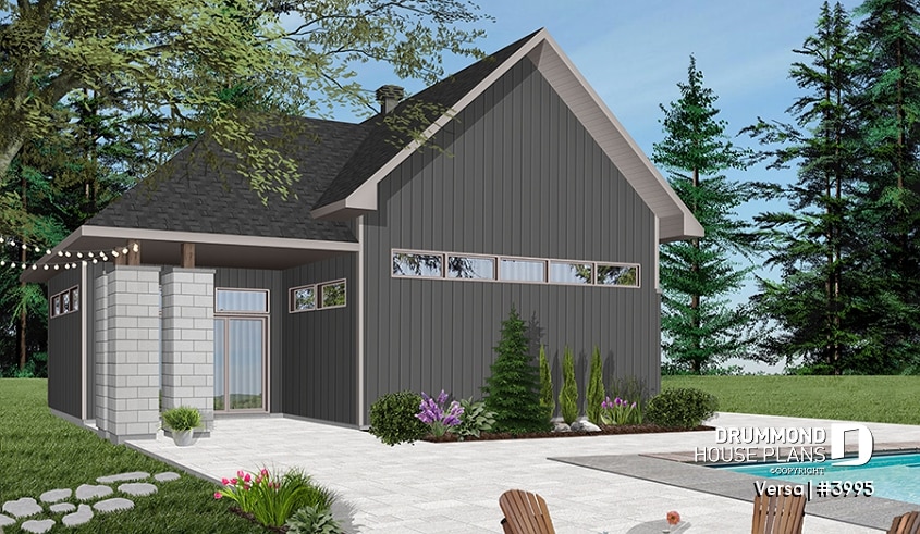 Color version 1 - Rear - 2-car garage plan with entertainment area or workshop area, two-car garage plan with storage - Versa
