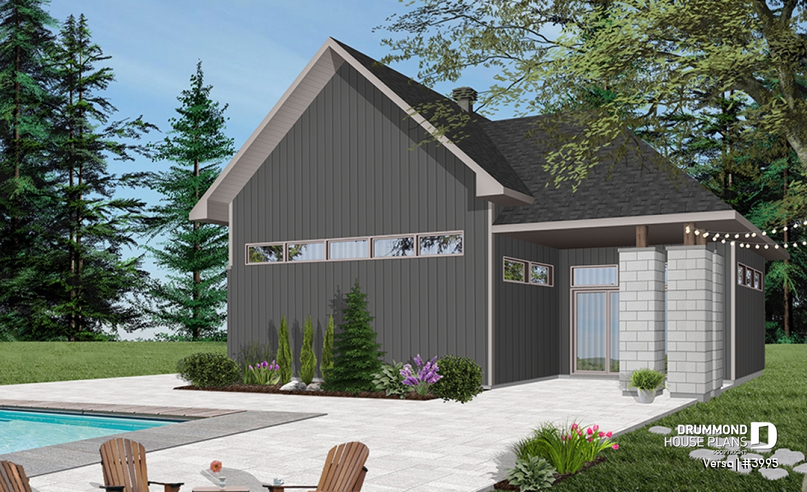 Color version 1 - Rear - 2-car garage plan with entertainment area or workshop area, two-car garage plan with storage - Versa