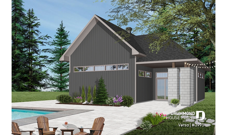 Color version 1 - Rear - 2-car garage plan with entertainment area or workshop area, two-car garage plan with storage - Versa