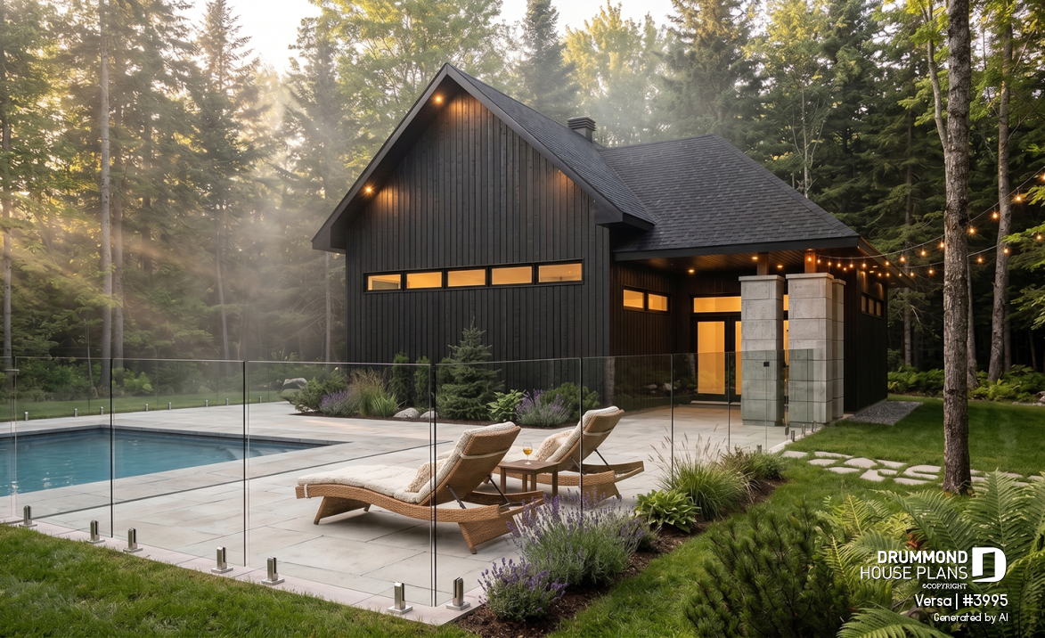 Rear view - BASE MODEL - 2-car garage plan with entertainment area or workshop area, two-car garage plan with storage - Versa