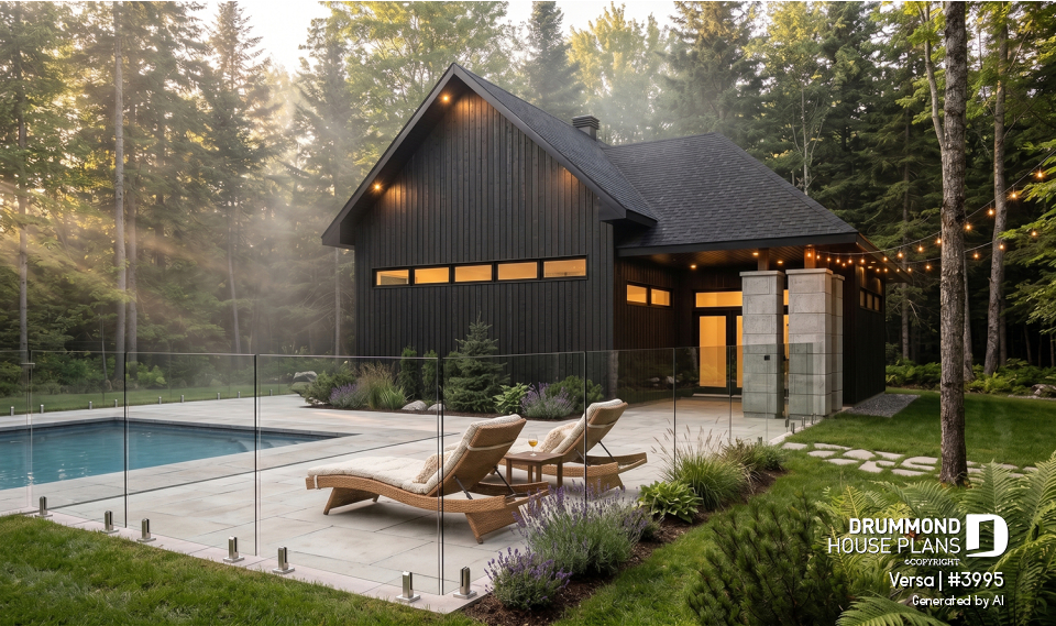 Rear view - BASE MODEL - 2-car garage plan with entertainment area or workshop area, two-car garage plan with storage - Versa