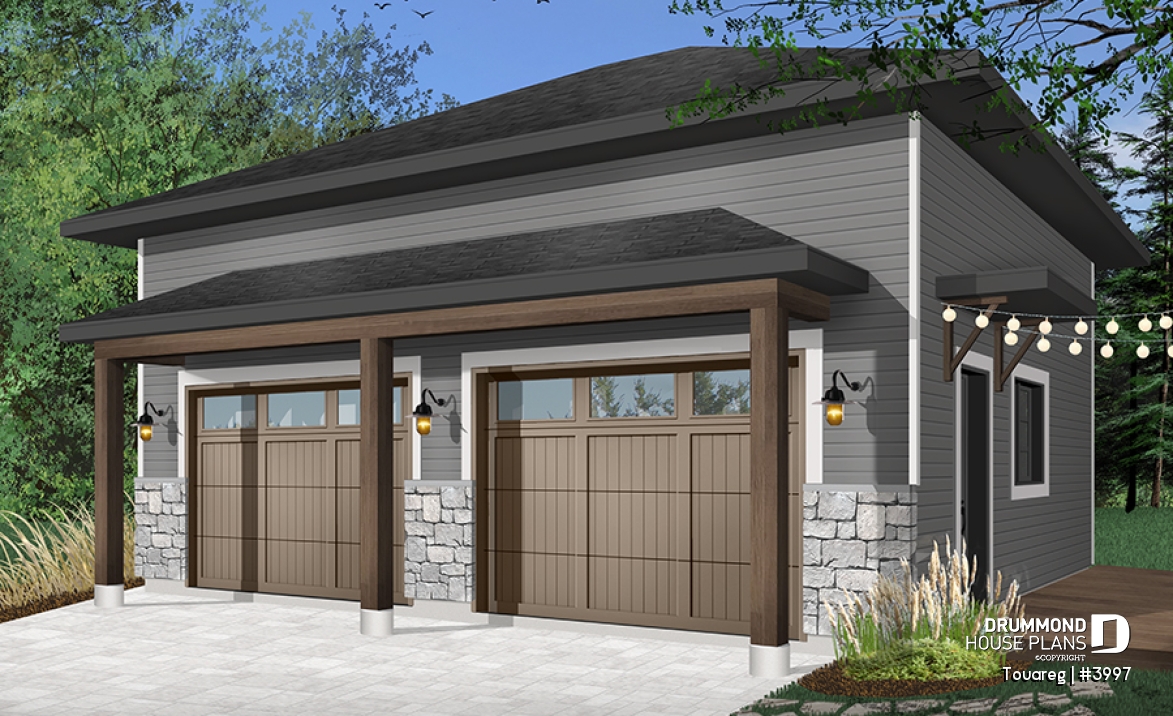 Color version 2 - Front - Two-car garage design, modern rustic style, 12' ceiling high. - Touareg