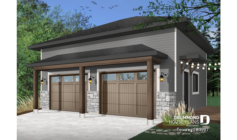 Color version 2 - Front - Two-car garage design, modern rustic style, 12' ceiling high. - Touareg