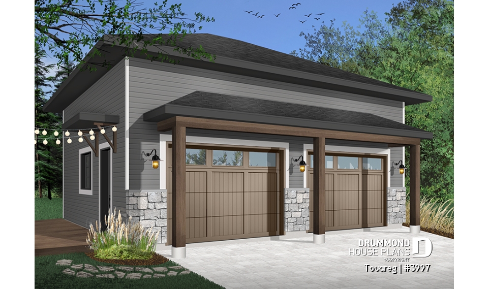 Color version 2 - Front - Two-car garage design, modern rustic style, 12' ceiling high. - Touareg