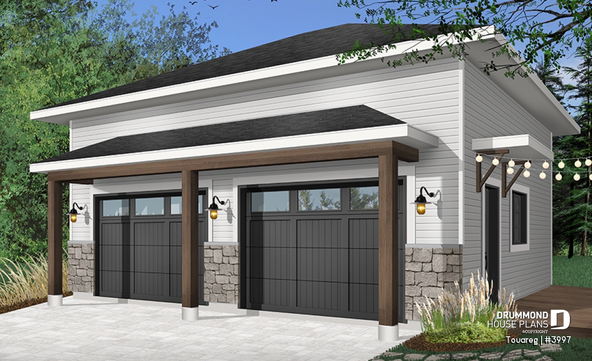 Color version 7 - Front - Two-car garage design, modern rustic style, 12' ceiling high. - Touareg