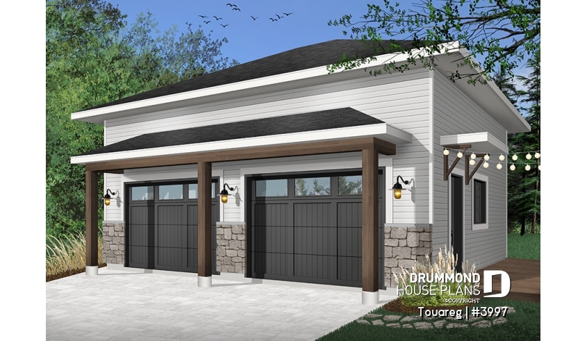 Color version 7 - Front - Two-car garage design, modern rustic style, 12' ceiling high. - Touareg