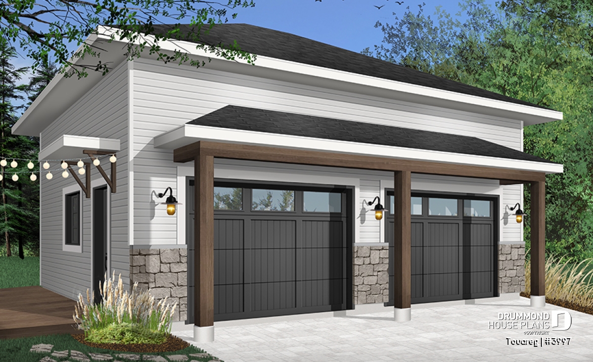 Color version 7 - Front - Two-car garage design, modern rustic style, 12' ceiling high. - Touareg