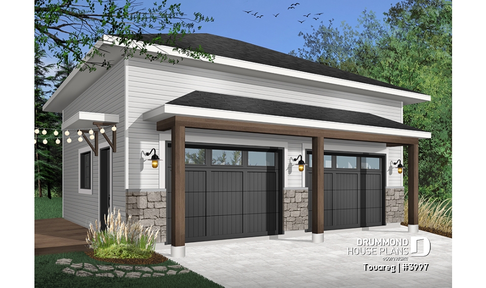 Color version 7 - Front - Two-car garage design, modern rustic style, 12' ceiling high. - Touareg