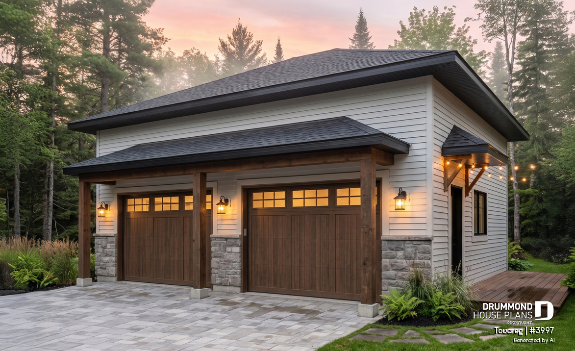front - BASE MODEL - Two-car garage design, modern rustic style, 12' ceiling high. - Touareg