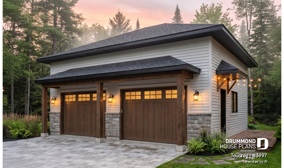 front - BASE MODEL - Two-car garage design, modern rustic style, 12' ceiling high. - Touareg