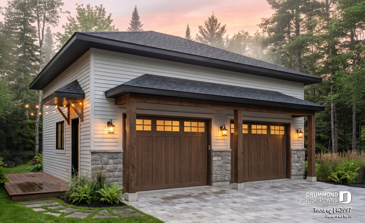 front - BASE MODEL - Two-car garage design, modern rustic style, 12' ceiling high. - Touareg