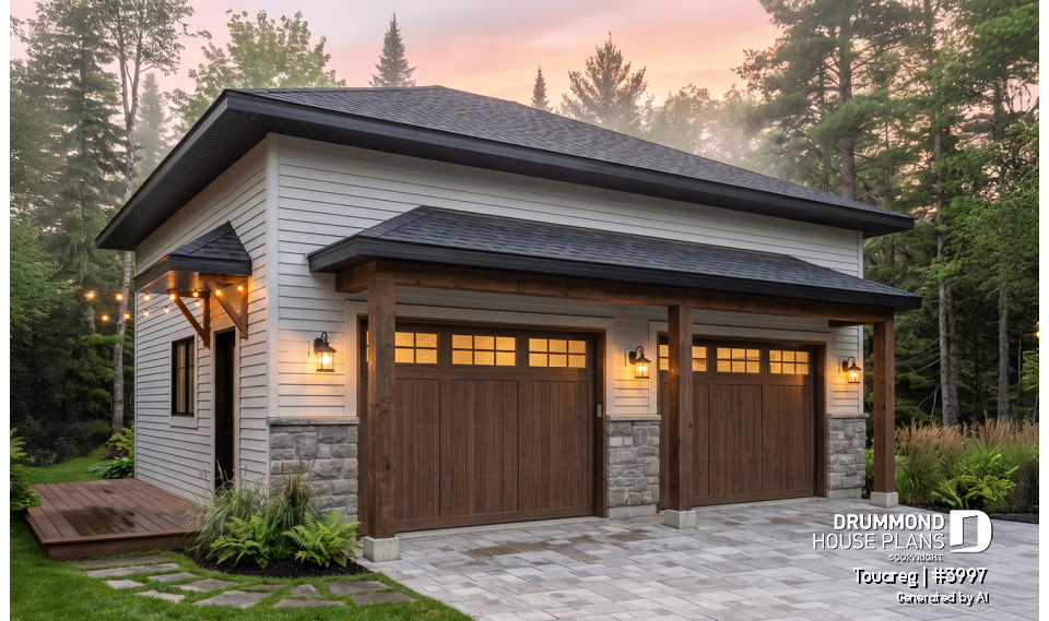front - BASE MODEL - Two-car garage design, modern rustic style, 12' ceiling high. - Touareg