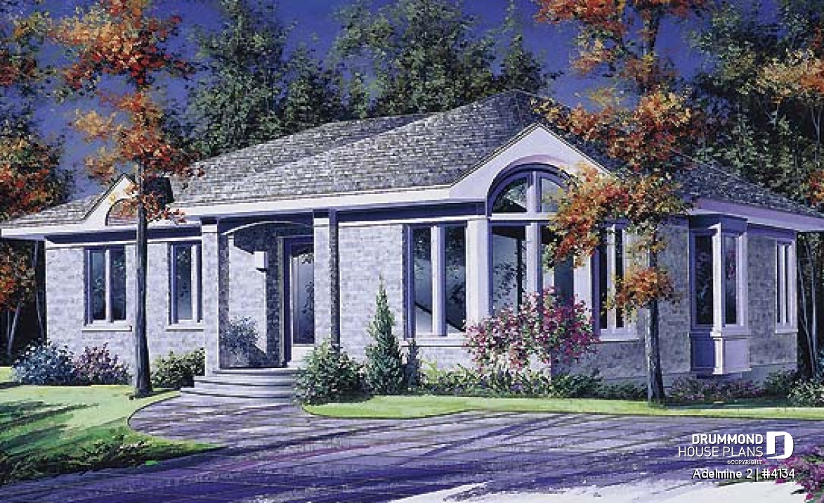 front - BASE MODEL - Modern ranch style house plan with 3 bedrooms and lots of natural light - Adelmine 2