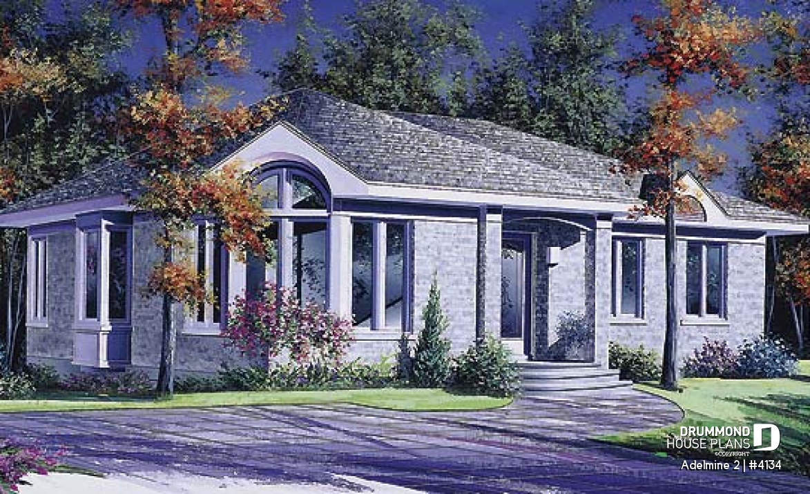 front - BASE MODEL - Modern ranch style house plan with 3 bedrooms and lots of natural light - Adelmine 2