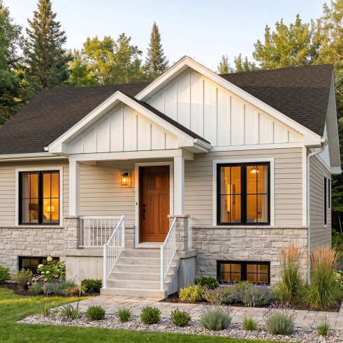 front - BASE MODEL - Affordable House Plan, Modern Farmhouse, Up to 5 Bedrooms, Unfinished Basement, Open Concept - Arthur 3