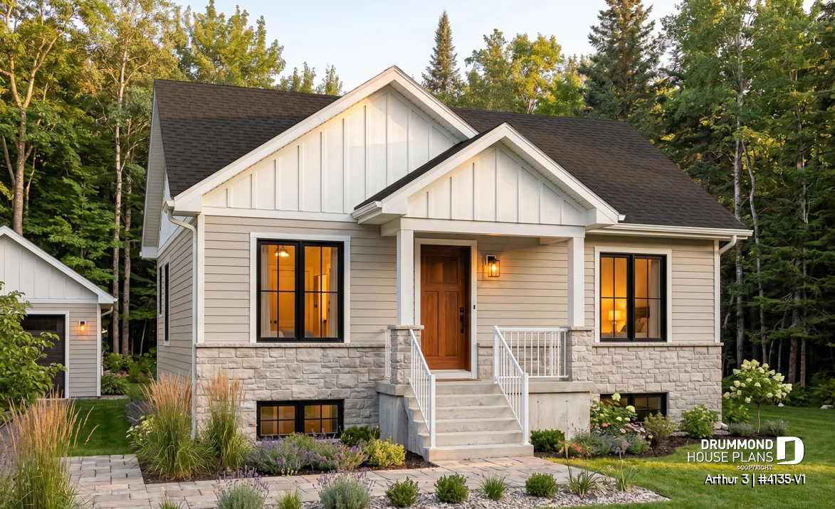 front - BASE MODEL - Affordable House Plan, Modern Farmhouse, Up to 5 Bedrooms, Unfinished Basement, Open Concept - Arthur 3