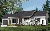 front - BASE MODEL - Affordable 3 bedroom bungalow house plan with kitchen island and garage - Prairie Song 2