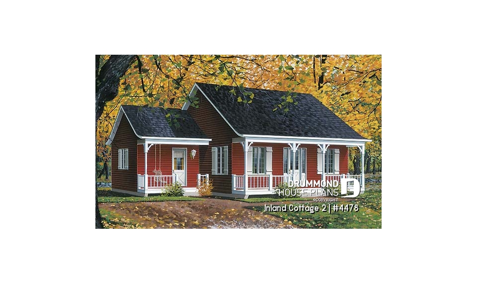 front - BASE MODEL - Ranch style bungalow, low-building costs, 2 bedrooms, ideal starter home, front covered porch - Inland Cottage 2
