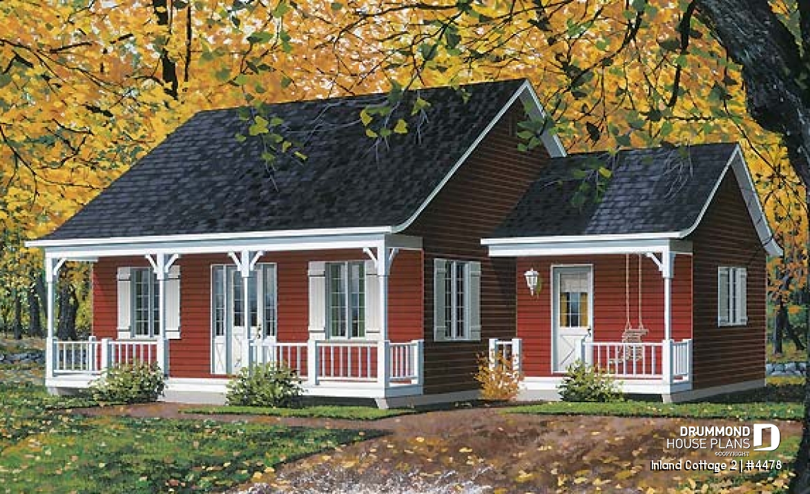 front - BASE MODEL - Ranch style bungalow, low-building costs, 2 bedrooms, ideal starter home, front covered porch - Inland Cottage 2